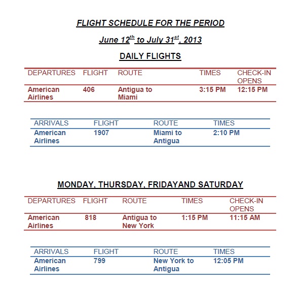American Airlines Flight Schedule June - July